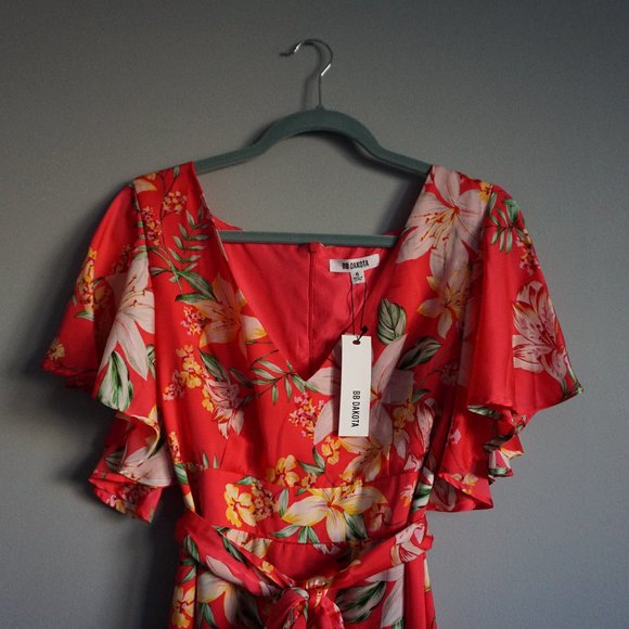 Revolve BB Dakota Trending Tropic Hot Pink Ruffle Mini Dress size 6 - Picture 8 of 15